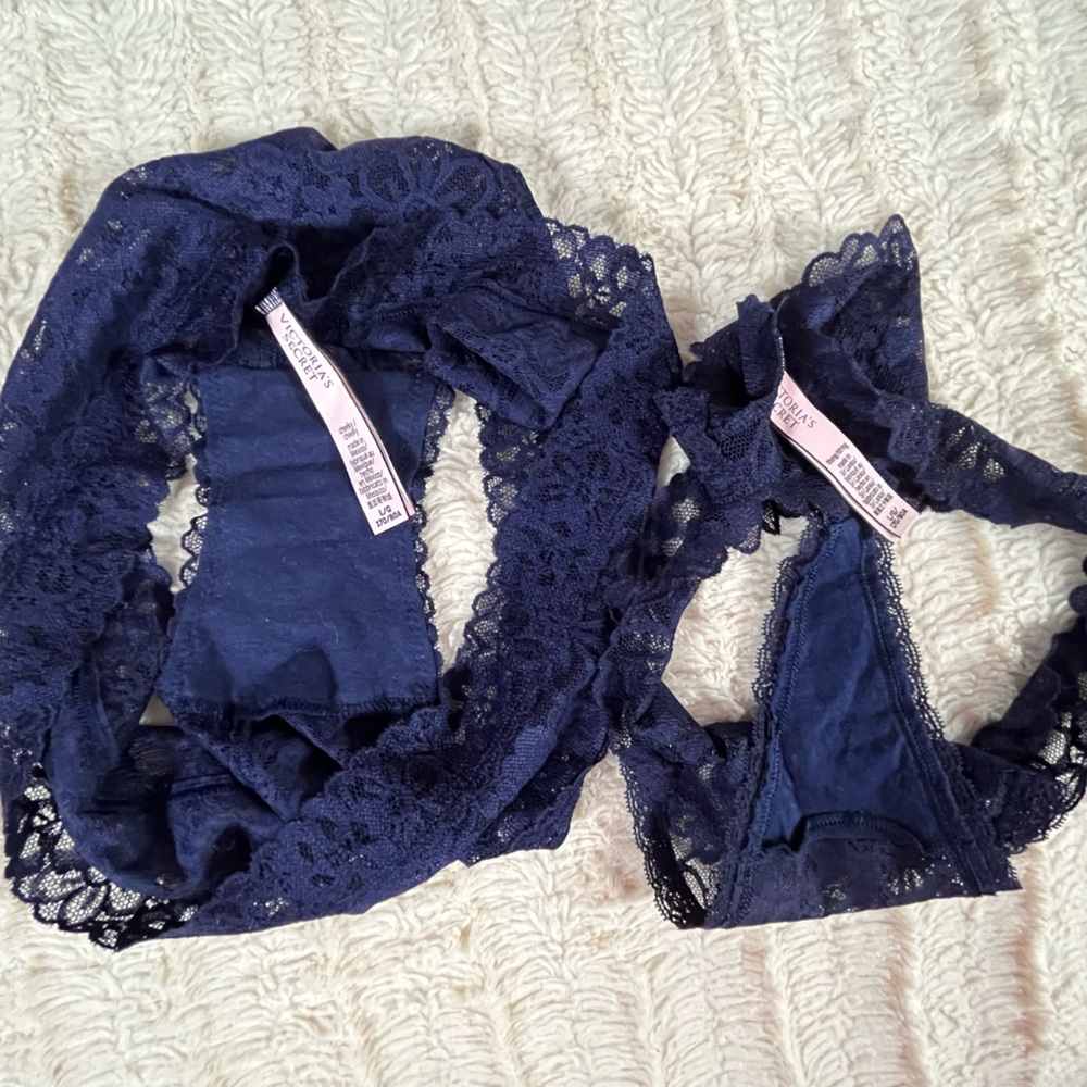 Victoria’s Secret Set of 4 Thong Panties Shades of Blue Size Large NEW - Picture 7 of 8